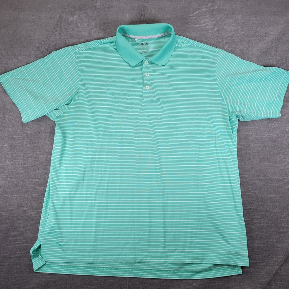 Adidas Golf Climalite‎ Polo Shirt Mens 2XL Mint Green White Striped Short Sleeve
